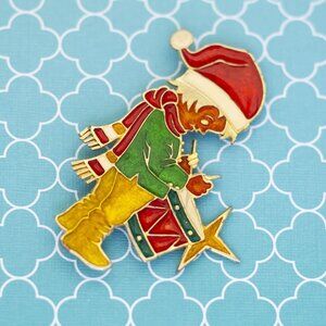 Vintage Christmas Drummer Boy Adorable Kids Brooch - R31